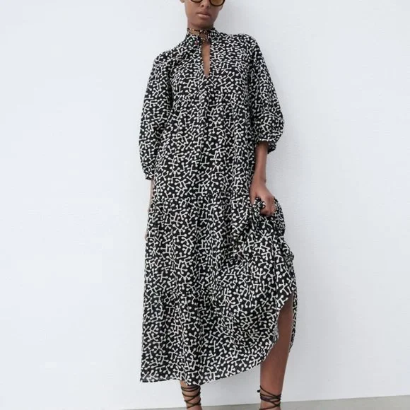polka dot print midi dress zara Zara - Polka Dot Poplin Midi Dress - Black / White - Xl